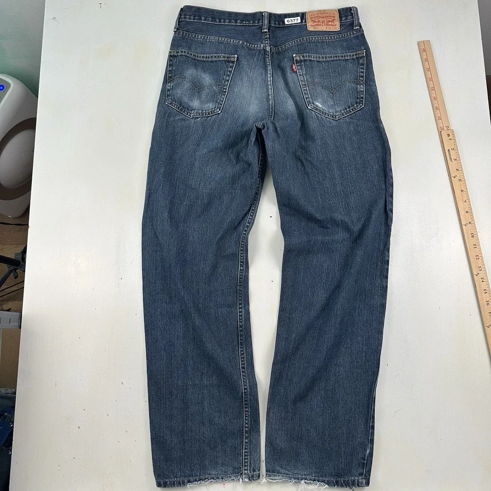Y2K Levis 550 Relaxed Straight Jeans Fits 36x34 Distressed Blue Dark 100% Cotton